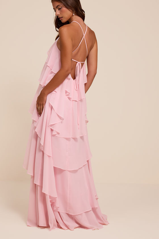 Aveley Light Pink Tiered Shift Maxi Dress - thumbnail 3