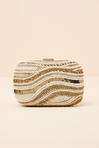 Daffi Gold and Ivory Beaded Clutch 1