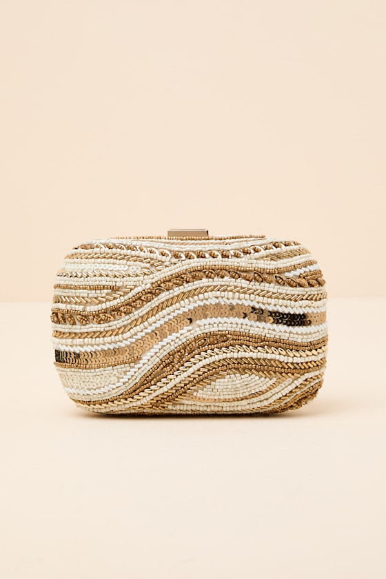 Daffi Gold and Ivory Beaded Clutch 1