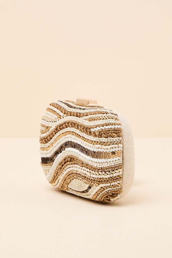 Daffi Gold and Ivory Beaded Clutch - thumbnail 3