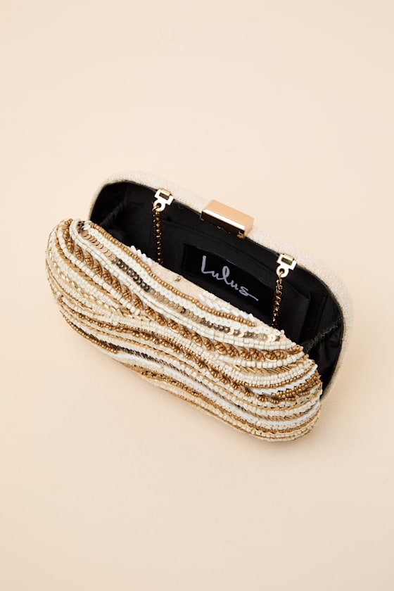 Daffi Gold and Ivory Beaded Clutch - thumbnail 6