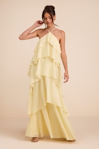 Aveley Light Yellow Tiered Shift Maxi Dress 1