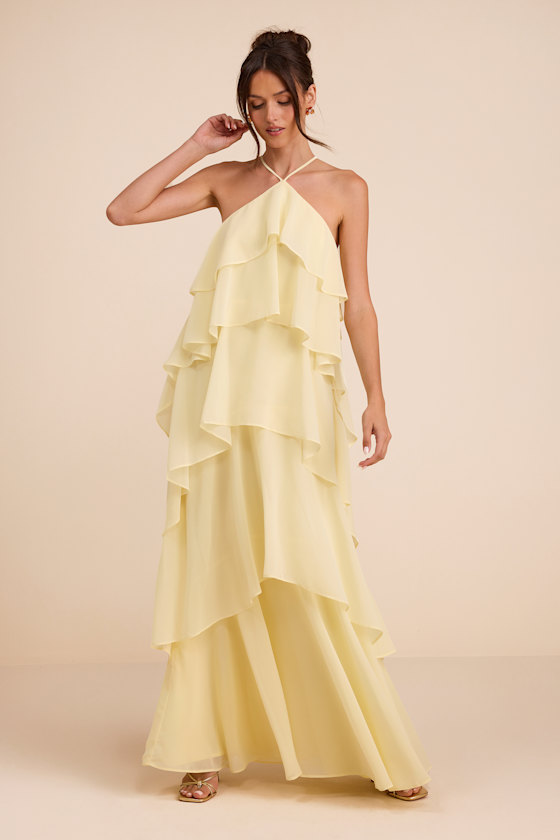Aveley Light Yellow Tiered Shift Maxi Dress 1