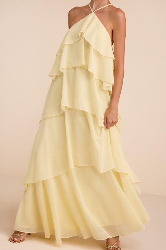 Aveley Light Yellow Tiered Shift Maxi Dress 2