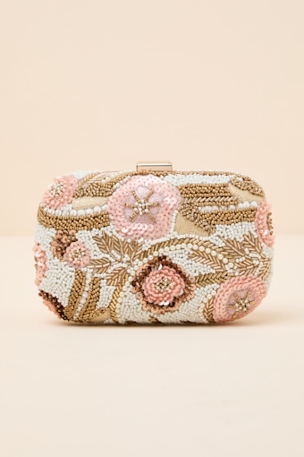Mataleya White Beaded Sequin Crossbody Clutch 1