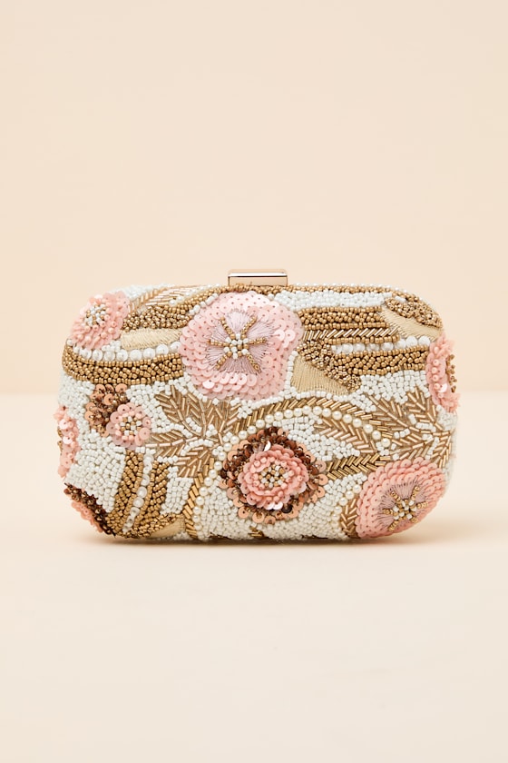 Mataleya White Beaded Sequin Crossbody Clutch 1