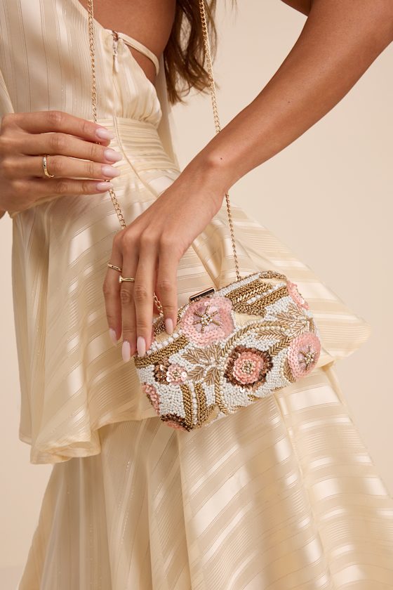 Mataleya White Beaded Sequin Crossbody Clutch - thumbnail 3