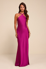 Sienna Magenta Satin Backless Maxi Dress 1
