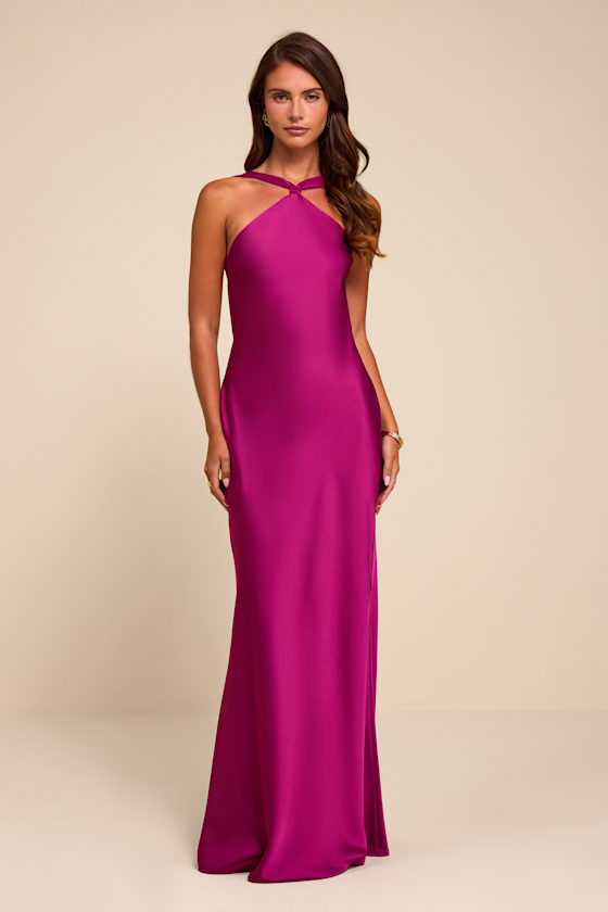 Sienna Magenta Satin Backless Maxi Dress 1
