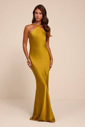 Sienna Chartreuse Satin Backless Maxi Dress 1