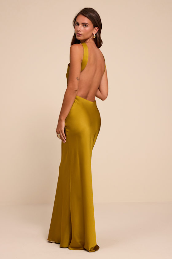Sienna Chartreuse Satin Backless Maxi Dress - thumbnail 4