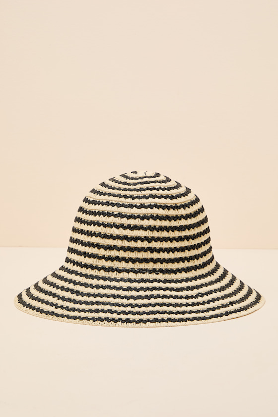 San Clemente Beige Striped Raffia Bucket Hat 2
