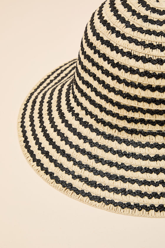 San Clemente Beige Striped Raffia Bucket Hat - thumbnail 4