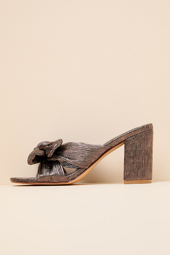 Dorothea Metallic Gunmetal Knotted High Heel Sandals - thumbnail 6
