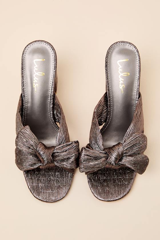 Dorothea Metallic Gunmetal Knotted High Heel Sandals 2