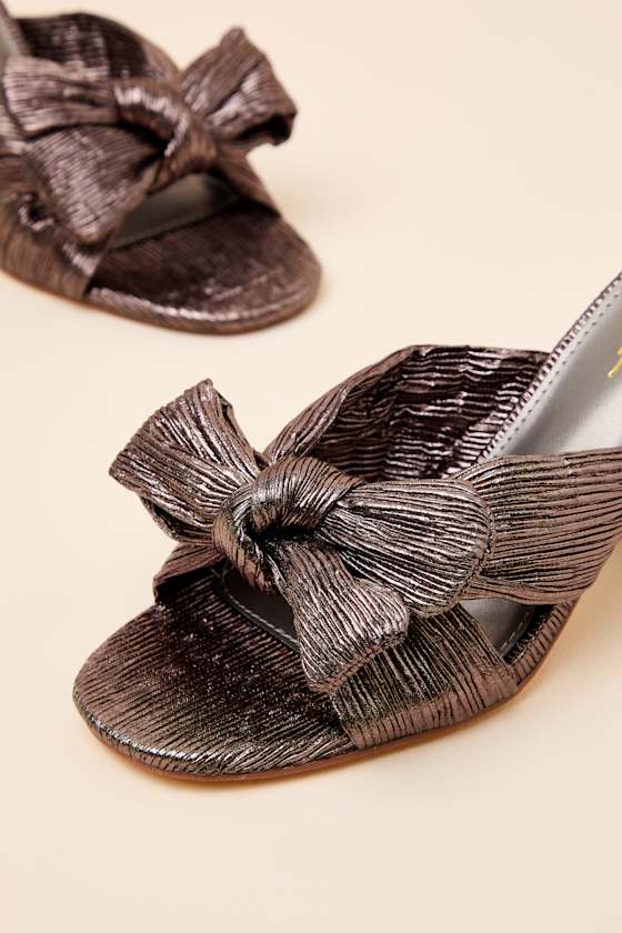 Dorothea Metallic Gunmetal Knotted High Heel Sandals - thumbnail 3