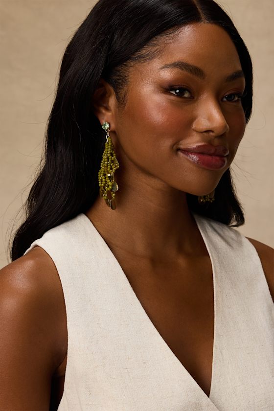 Lulus Hessa Green Beaded Statement Earrings