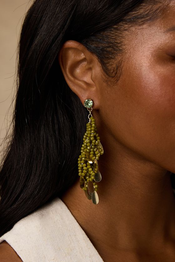Hessa Green Beaded Statement Earrings - thumbnail 3