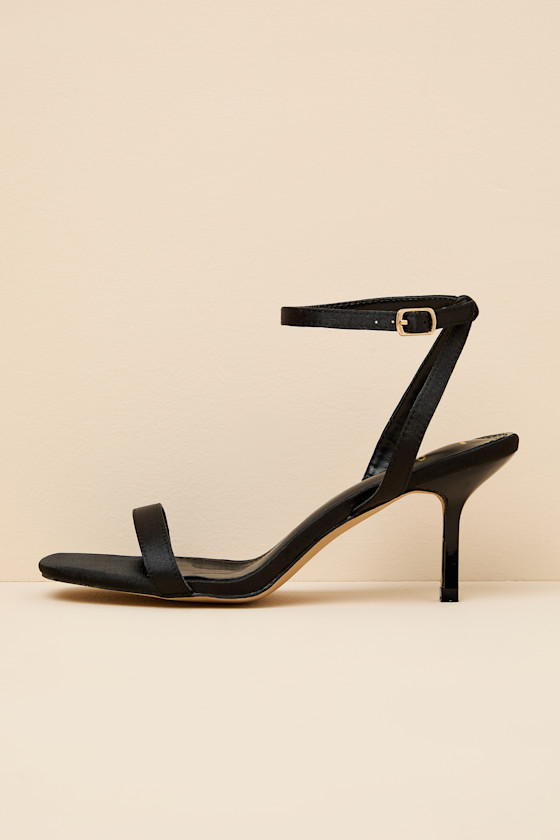 Ensley Black Satin Kitten Heel Ankle Strap Sandals 2