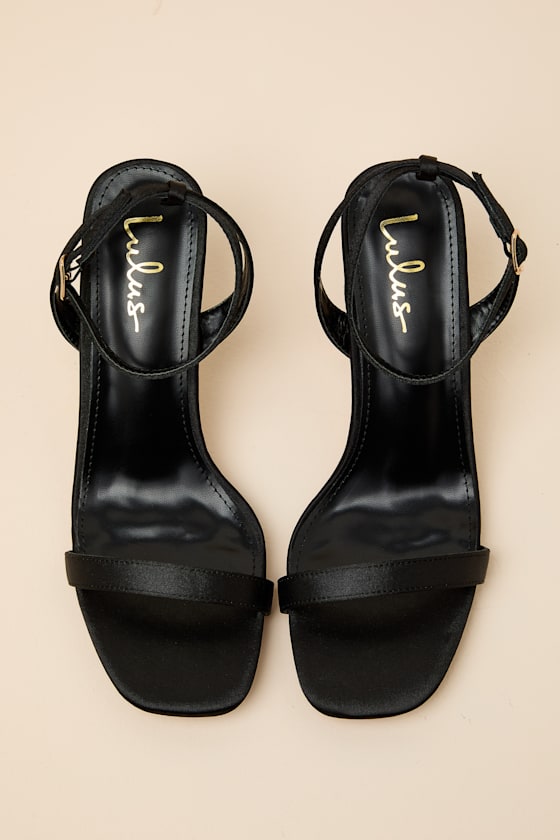 Ensley Black Satin Kitten Heel Ankle Strap Sandals - thumbnail 4