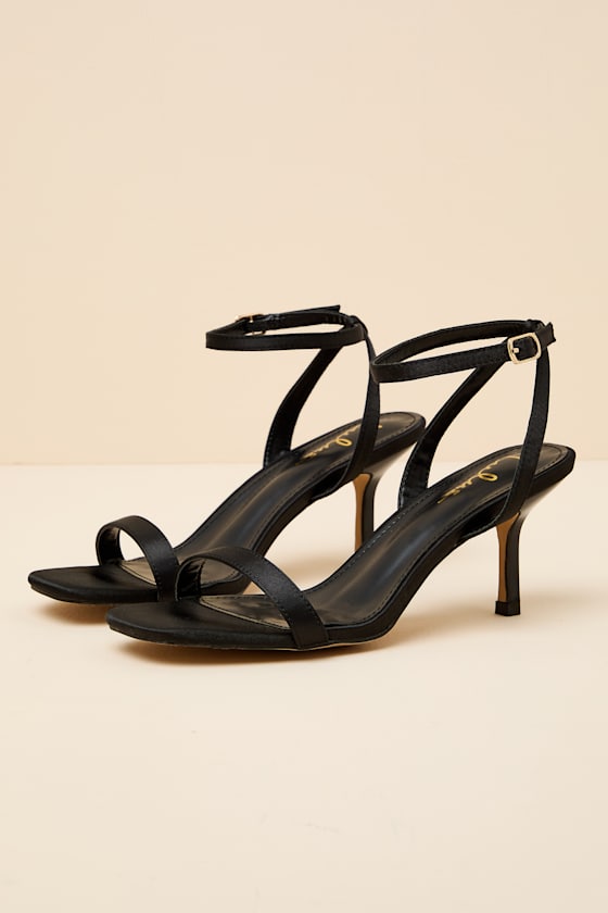 Ensley Black Satin Kitten Heel Ankle Strap Sandals - thumbnail 5