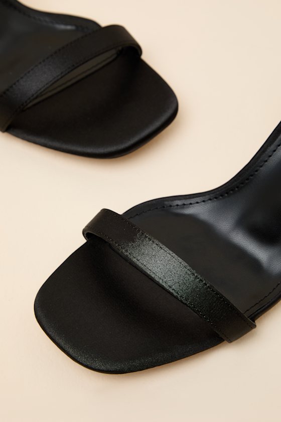 Ensley Black Satin Kitten Heel Ankle Strap Sandals - thumbnail 6