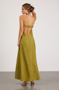Radiant Season Olive Green Plisse Cutout Strapless Maxi Dress 1