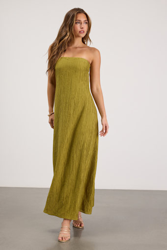 Radiant Season Olive Green Plisse Cutout Strapless Maxi Dress 2