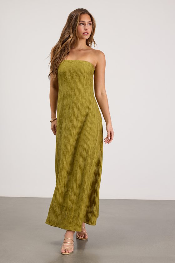 Radiant Season Olive Green Plisse Cutout Strapless Maxi Dress 2