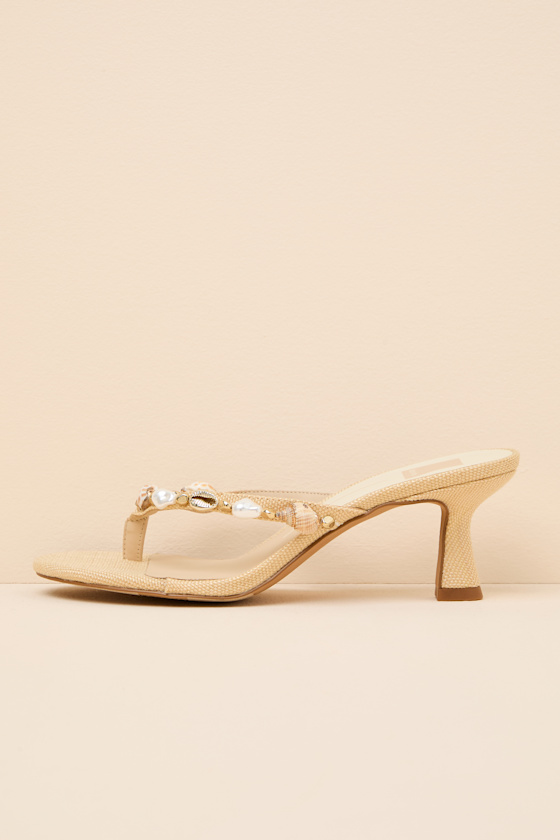Daksie Light Natural Raffia Kitten Heel Thong Sandals 1