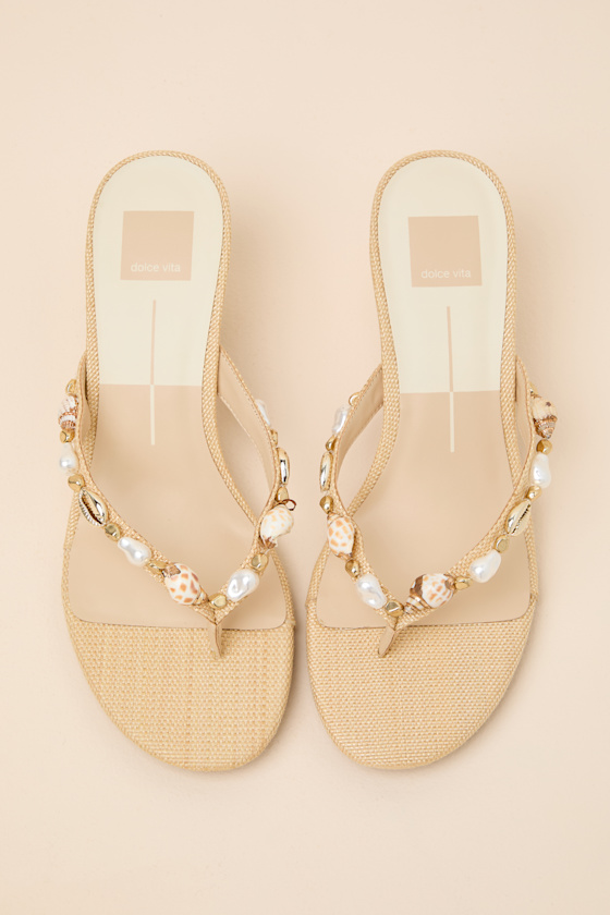 Daksie Light Natural Raffia Kitten Heel Thong Sandals 2