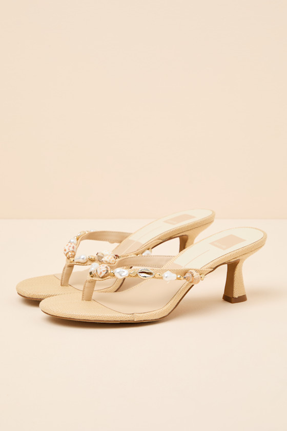 Daksie Light Natural Raffia Kitten Heel Thong Sandals - thumbnail 6