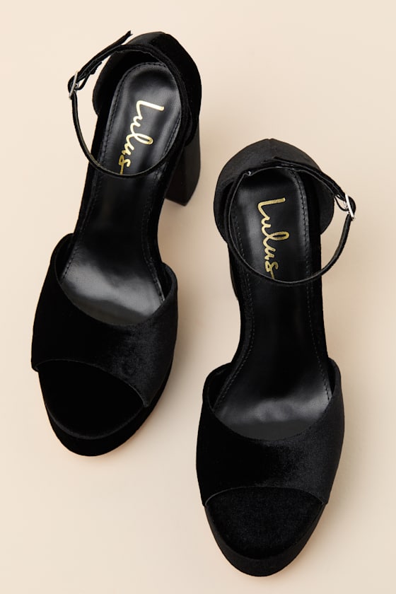 Orsola Black Velvet Platform Ankle Strap Sandals - thumbnail 4