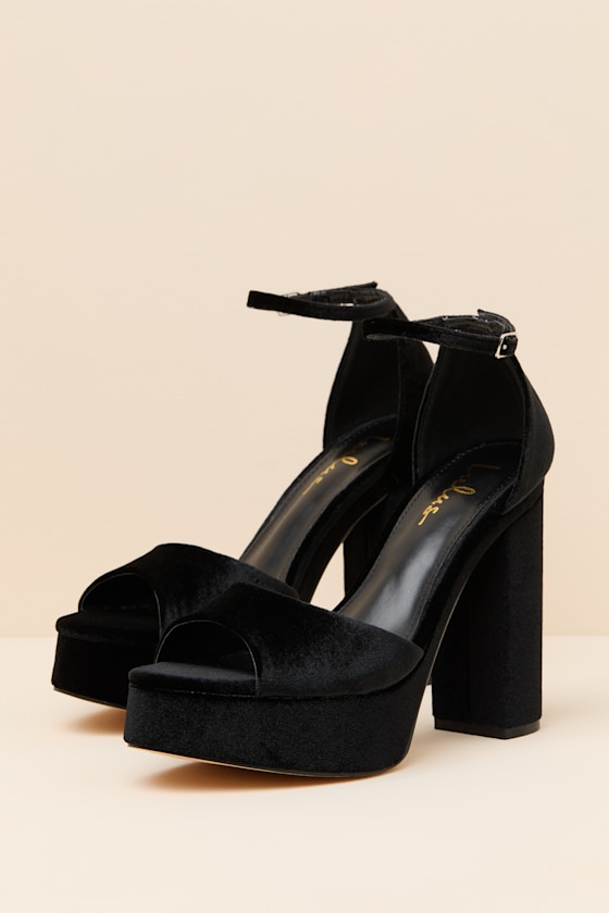 Orsola Black Velvet Platform Ankle Strap Sandals - thumbnail 5