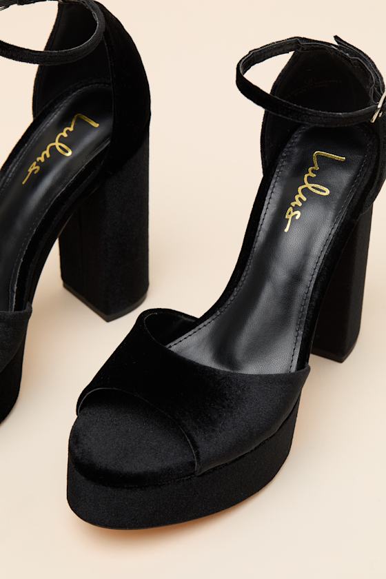 Orsola Black Velvet Platform Ankle Strap Sandals - thumbnail 6