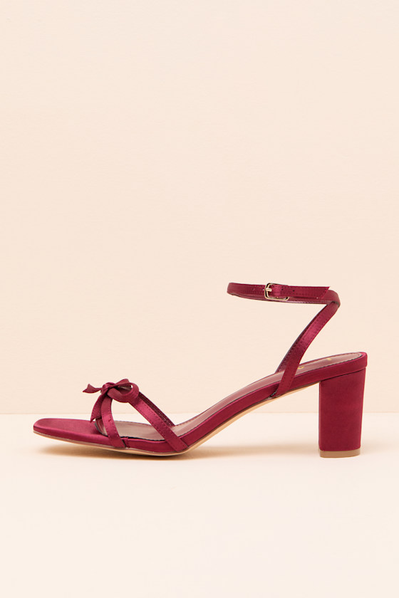 Rezzy Burgundy Satin Bow Ankle Strap High Heel Sandals 2