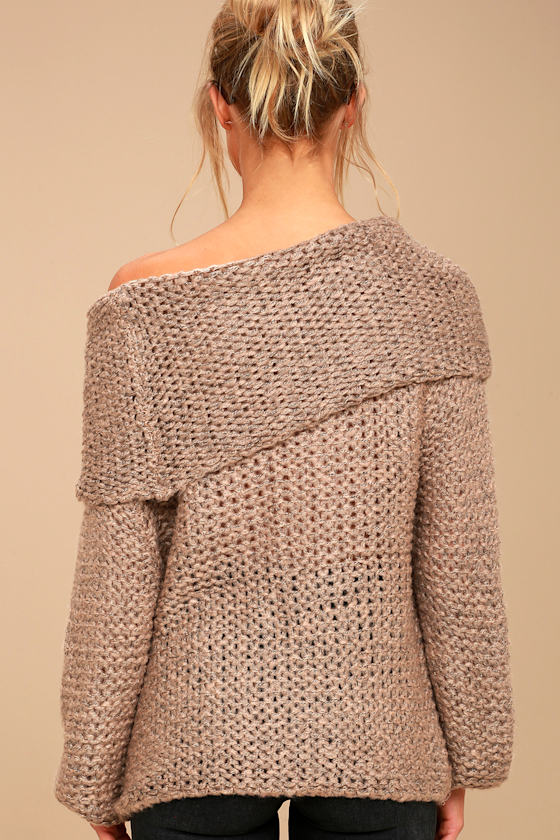 Cute Light Brown Knit Sweater OfftheShoulder Sweater