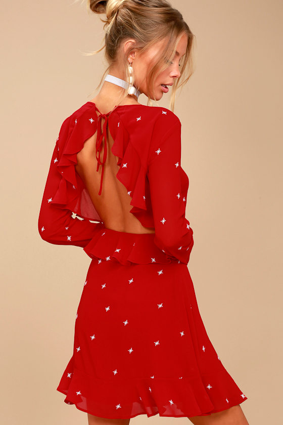 Counting Constellations Red Embroidered Backless Dress 1