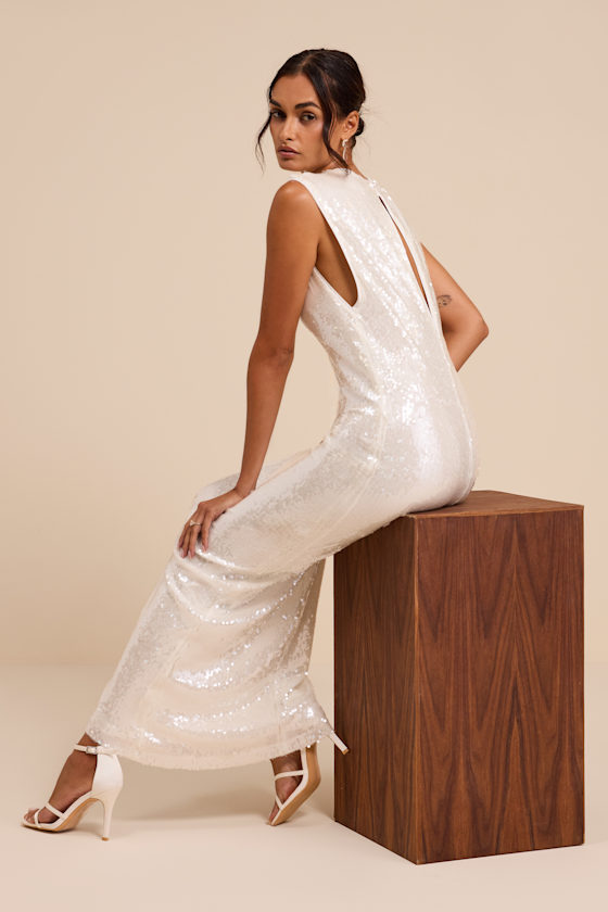 Susie White Sequin Column Wedding Dress - thumbnail 5