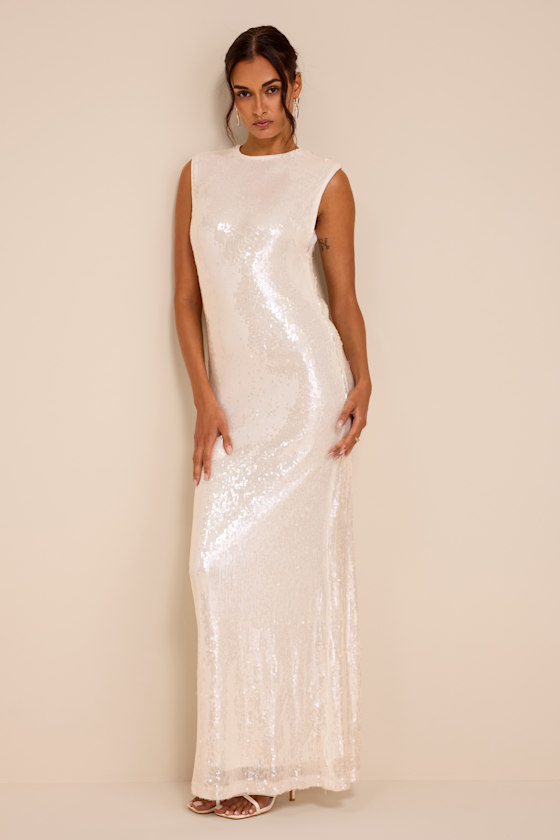 Susie White Sequin Column Wedding Dress 2
