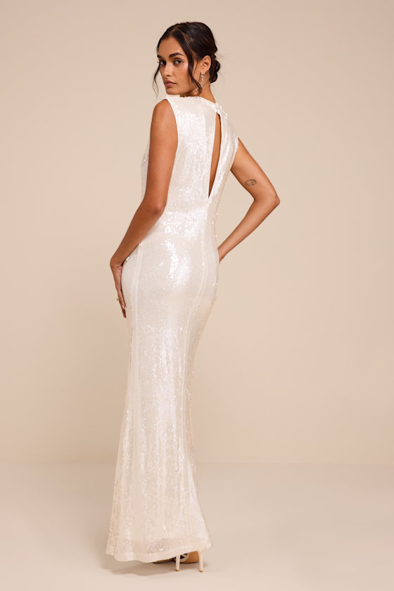 Susie White Sequin Column Wedding Dress 4