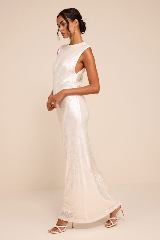 Susie White Sequin Column Wedding Dress - thumbnail 3