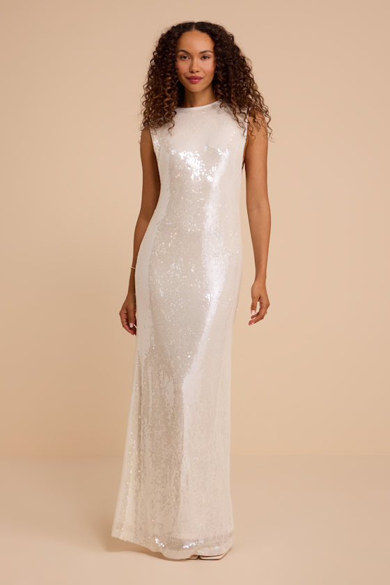 Susie White Sequin Column Wedding Dress 2