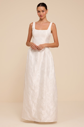 Danara White Floral Jacquard Square-Neck Maxi Dress 1