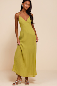 Mura Chartreuse Mesh Drop Waist Midi Dress 1
