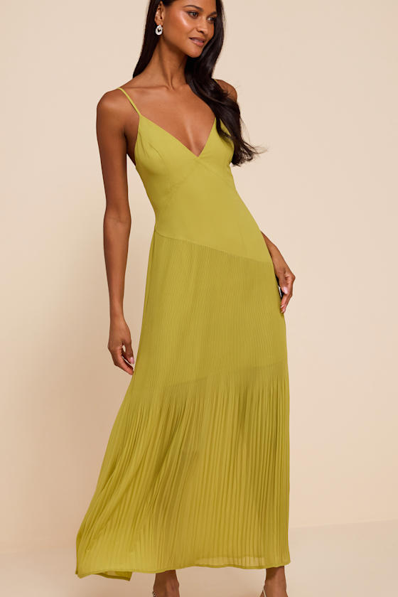 Mura Chartreuse Mesh Drop Waist Midi Dress 2