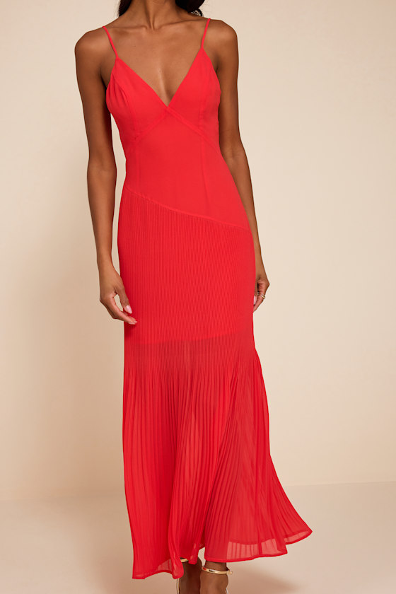 Mura Bright Red Mesh Drop Waist Midi Dress 2