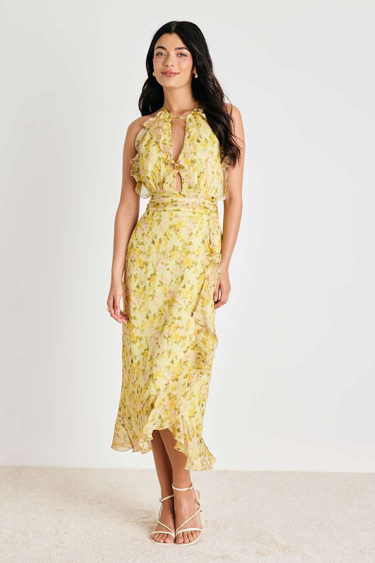 green and yellow floral midi dress Lulus | Multi Backless | Womens | Large (Available in XS, S, M, XL) whitegoldbach