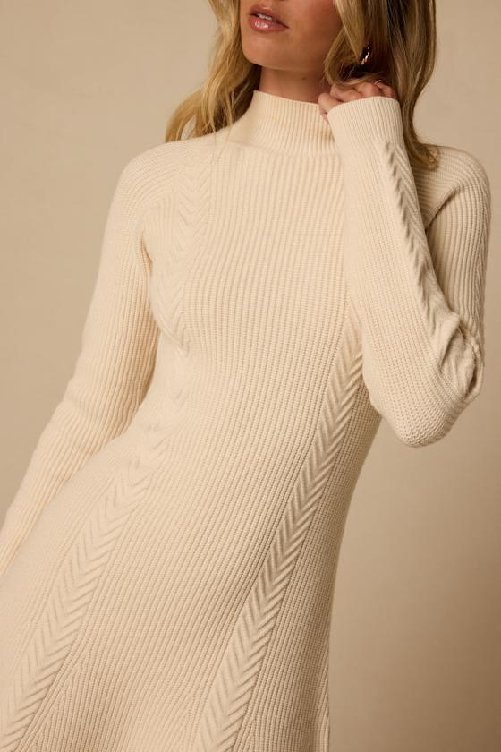 Selene Cream Ribbed Mock Neck Sweater Mini Dress - thumbnail 5