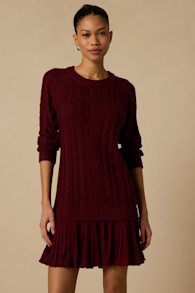 Alvie Burgundy Cable Knit Drop Waist Sweater Dress 1